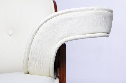 King Home Fotel LOUNGE biały, sklejka orzech - skóra naturalna