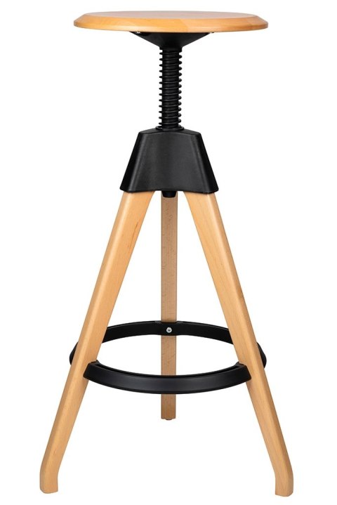 King Home Krzesło barowe regulowane TOM czarne - polipropylen, drewno bukowe