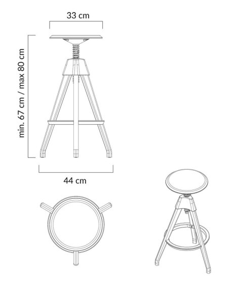 King Home Krzesło barowe regulowane TOM czarne - polipropylen, drewno bukowe