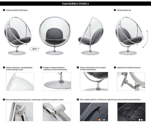 Fotel BUBBLE STAND 2 poduszka żółta - akryl, chrom, wełna