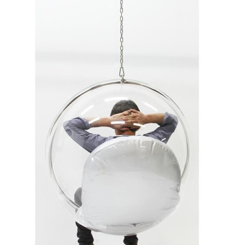 King Home Fotel wiszący BUBBLE poduszka biała - korpus akryl, poduszka ekoskóra