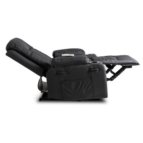 Fotel Masujący BOX Rozkładany Wypoczynkowy z Podnóżkiem Czarny Ekoskóra Nowoczesny