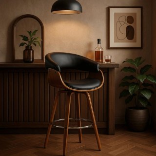 Hoker Obrotowy z Drewna Giętego do Jadalni JERSEY Czarny/Orzech Loft