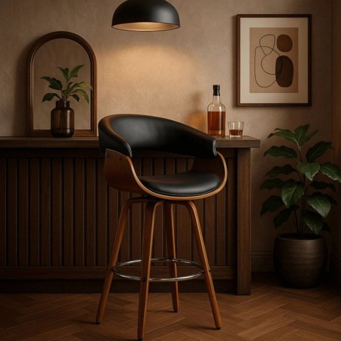 Hoker Obrotowy z Drewna Giętego do Jadalni JERSEY Czarny/Orzech Loft