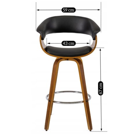 Hoker Obrotowy z Drewna Giętego do Jadalni JERSEY Czarny/Orzech Loft