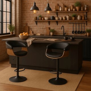 Hoker Obrotowy z Drewna Giętego NEVADA Czarny Ekoskóra Nowoczesny