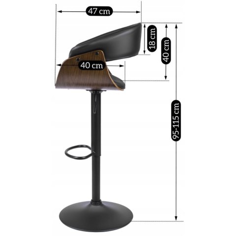 Hoker Obrotowy z Drewna Giętego NEVADA Czarny Ekoskóra Nowoczesny