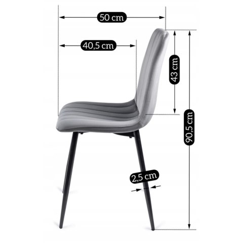 Krzesło Tapicerowane do Jadalni IBIS Szare Welurowe Nowoczesne Loft