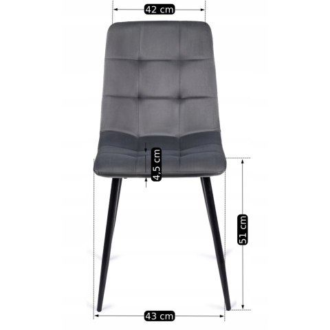 Krzesło Tapicerowane do Jadalni PERU Szare Welurowe Nowoczesne Loft