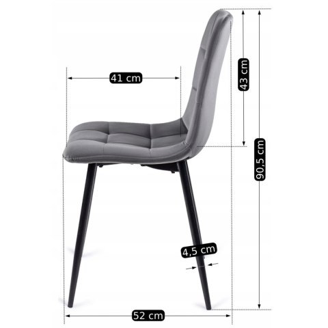 Krzesło Tapicerowane do Jadalni PERU Szare Welurowe Nowoczesne Loft