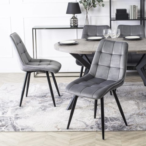 Krzesło Tapicerowane do Jadalni RIO Szare Welurowe Nowoczesne Loft