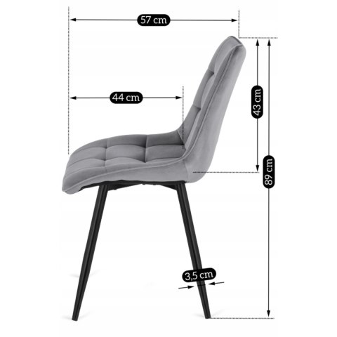 Krzesło Tapicerowane do Jadalni RIO Szare Welurowe Nowoczesne Loft