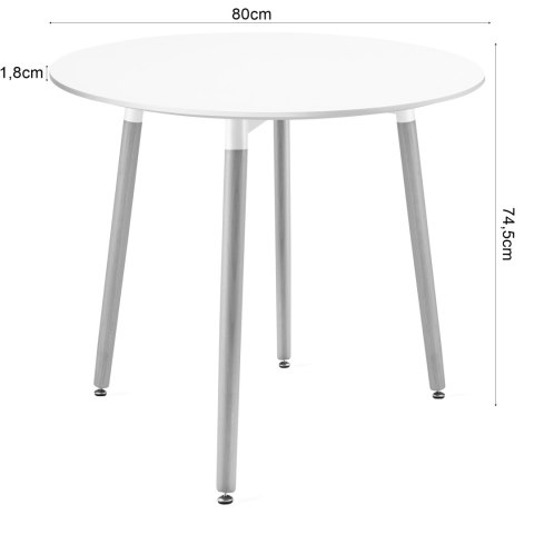 Zestaw Stół KAMI Okrągły 80cm - biały / naturalne nogi + 4 krzesła WAT białe / nogi naturalne