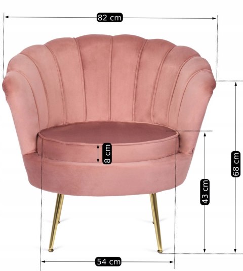 Fotel Wypoczynkowy do Salonu ANGEL Muszelka Różowy Welurowy Nowoczesny
