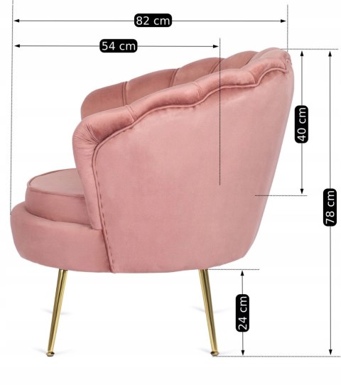 Fotel Wypoczynkowy do Salonu ANGEL Muszelka Różowy Welurowy Nowoczesny