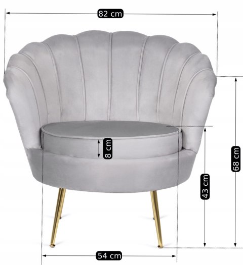 Fotel Wypoczynkowy do Salonu ANGEL Muszelka Szary Welurowy Nowoczesny