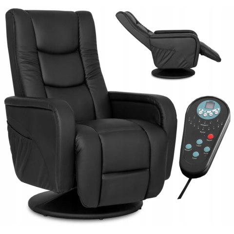 Fotel Rozkładany Obrotowy Masujący z Podnóżkiem SPIKE Czarny Ekoskóra Nowoczesny