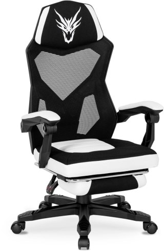 Fotel Obrotowy BING Gamingowy z Podnóżkiem Czarny/Biały
