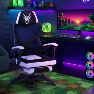 Fotel Obrotowy BING Gamingowy z Podnóżkiem Czarny/Biały