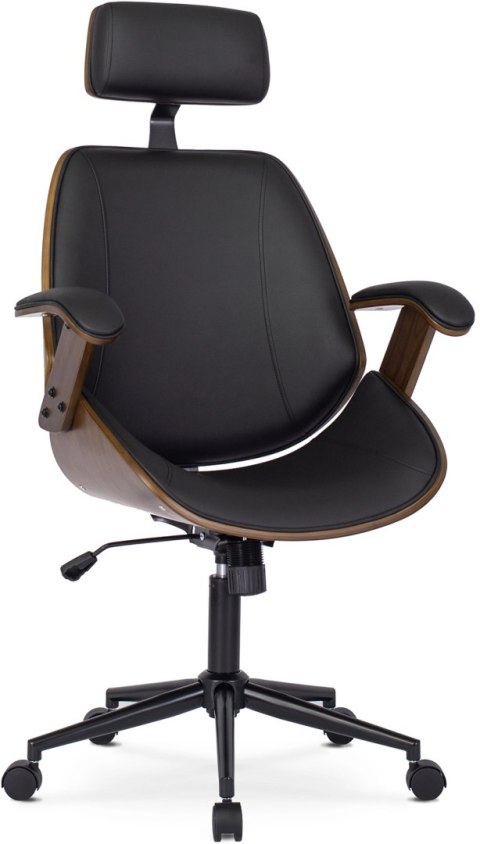 Fotel Gabinetowy Pikowany z Drewna Giętego FABIAN Ekoskóra Orzech/Czarny Loft