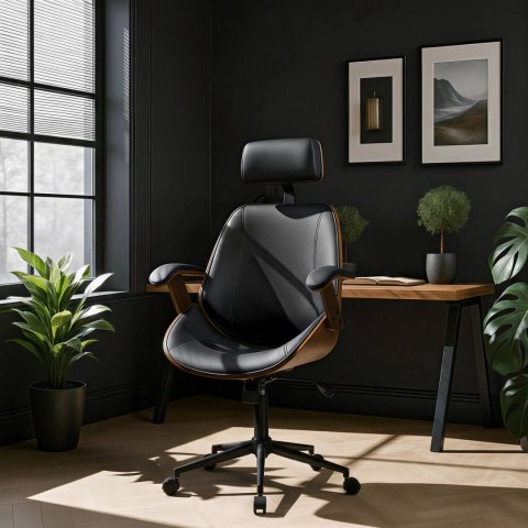 Fotel Gabinetowy Pikowany z Drewna Giętego FABIAN Ekoskóra Orzech/Czarny Loft