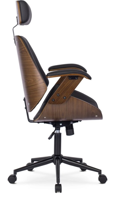 Fotel Gabinetowy Pikowany z Drewna Giętego FABIAN Ekoskóra Orzech/Czarny Loft