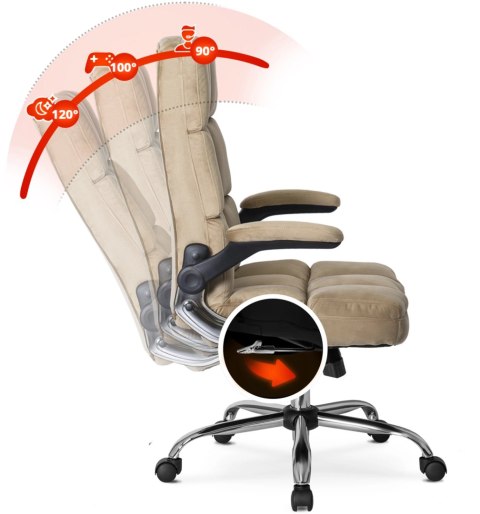 Fotel Biurowy Gabinetowy Obrotowy LONDON Beżowy Welurowy do Biurka