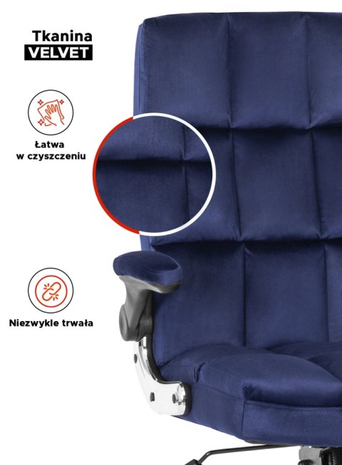 Fotel Biurowy Gabinetowy Obrotowy LONDON Granatowy Welurowy Nowoczesny