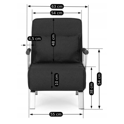 Fotel Rozkładany BART Wypoczynkowy Czarny do Spania Leżanka Nowoczesny