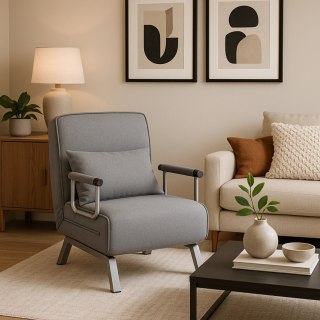 Fotel Rozkładany BART Wypoczynkowy Szary do Spania Leżanka Nowoczesny