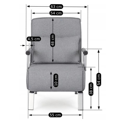 Fotel Rozkładany BART Wypoczynkowy Szary do Spania Leżanka Nowoczesny