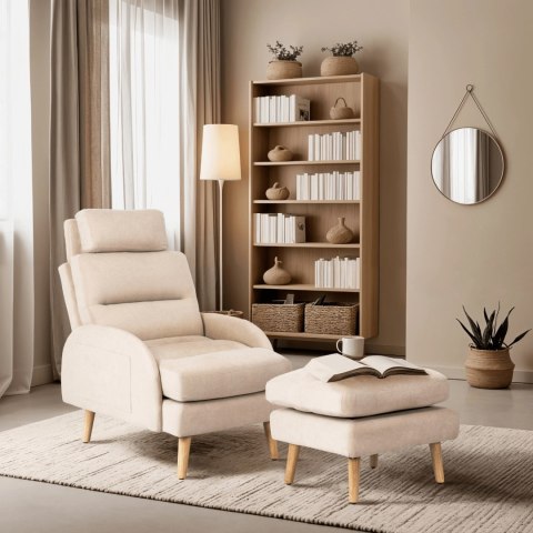 Fotel Wypoczynkowy HENRY z Podnóżkiem Beżowy