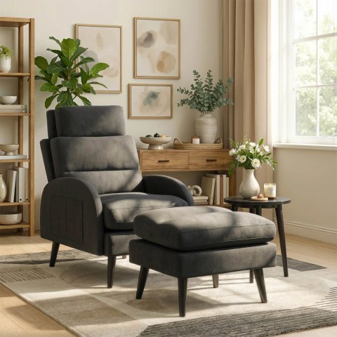 Fotel Wypoczynkowy HENRY z Podnóżkiem Czarny