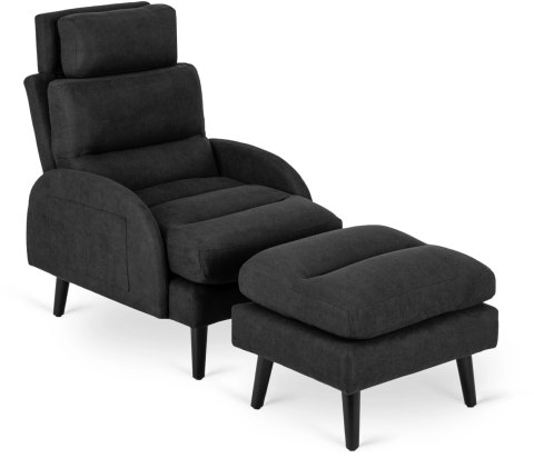 Fotel Wypoczynkowy HENRY z Podnóżkiem Czarny