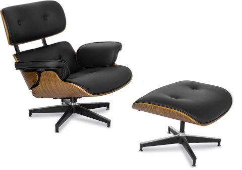 Fotel Wypoczynkowy PALERMO z Podnóżkiem z Drewna Giętego Czarny Ekoskóra Nowoczesny Loft