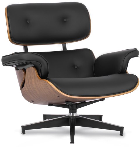 Fotel Wypoczynkowy PALERMO z Podnóżkiem z Drewna Giętego Czarny Ekoskóra Nowoczesny Loft