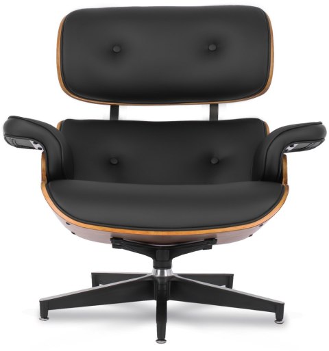 Fotel Wypoczynkowy PALERMO z Podnóżkiem z Drewna Giętego Czarny Ekoskóra Nowoczesny Loft