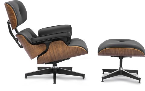 Fotel Wypoczynkowy PALERMO z Podnóżkiem z Drewna Giętego Czarny Ekoskóra Nowoczesny Loft