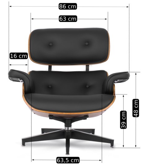 Fotel Wypoczynkowy PALERMO z Podnóżkiem z Drewna Giętego Czarny Ekoskóra Nowoczesny Loft