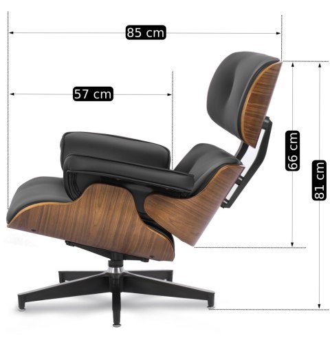 Fotel Wypoczynkowy PALERMO z Podnóżkiem z Drewna Giętego Czarny Ekoskóra Nowoczesny Loft