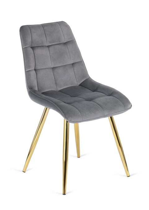 Krzesło Tapicerowane do Salonu CARO Szare Welurowe ze Złotymi Nogami Nowoczesne Glamour