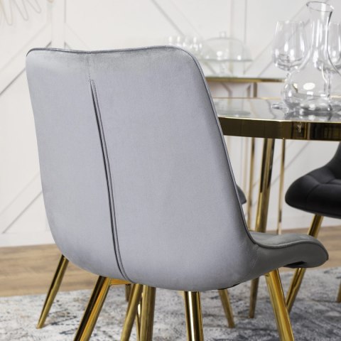 Krzesło Tapicerowane do Salonu CARO Szare Welurowe ze Złotymi Nogami Nowoczesne Glamour