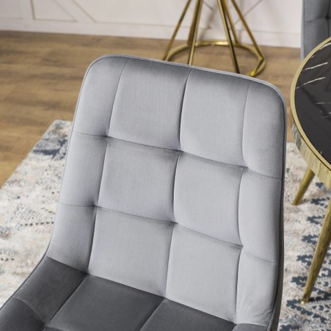 Krzesło Tapicerowane do Salonu CARO Szare Welurowe ze Złotymi Nogami Nowoczesne Glamour