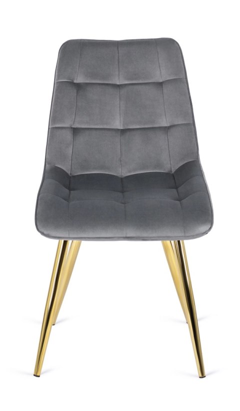 Krzesło Tapicerowane do Salonu CARO Szare Welurowe ze Złotymi Nogami Nowoczesne Glamour