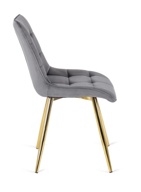 Krzesło Tapicerowane do Salonu CARO Szare Welurowe ze Złotymi Nogami Nowoczesne Glamour