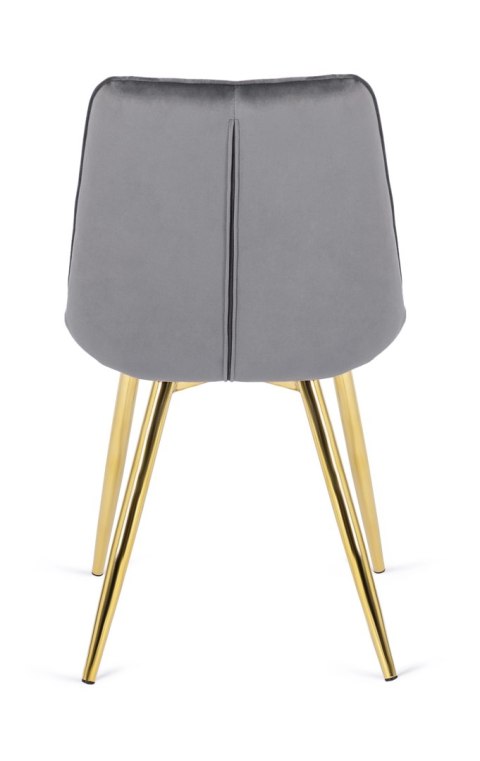 Krzesło Tapicerowane do Salonu CARO Szare Welurowe ze Złotymi Nogami Nowoczesne Glamour