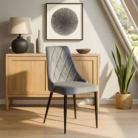 Krzesło Tapicerowane do Salonu CORK Szare Welurowe Nowoczesne Loft