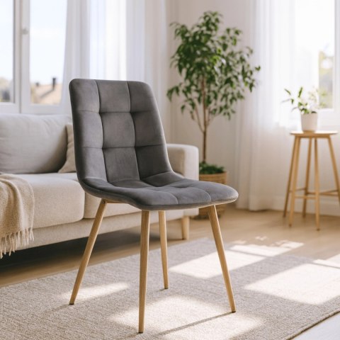 Krzesło Tapicerowane do Jadalni FREDY Szare Welurowe Nowoczesne Loft