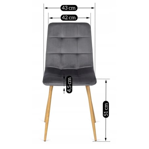 Krzesło Tapicerowane do Jadalni FREDY Szare Welurowe Nowoczesne Loft