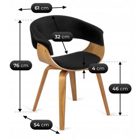 Krzesło GARY Welurowe Czarne/Dąb Złoty